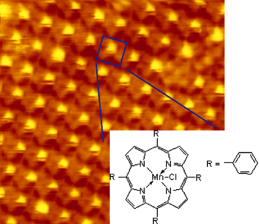 STM Image of STM image of Mn Porpyrin molecules on Au (111) by HS-1000